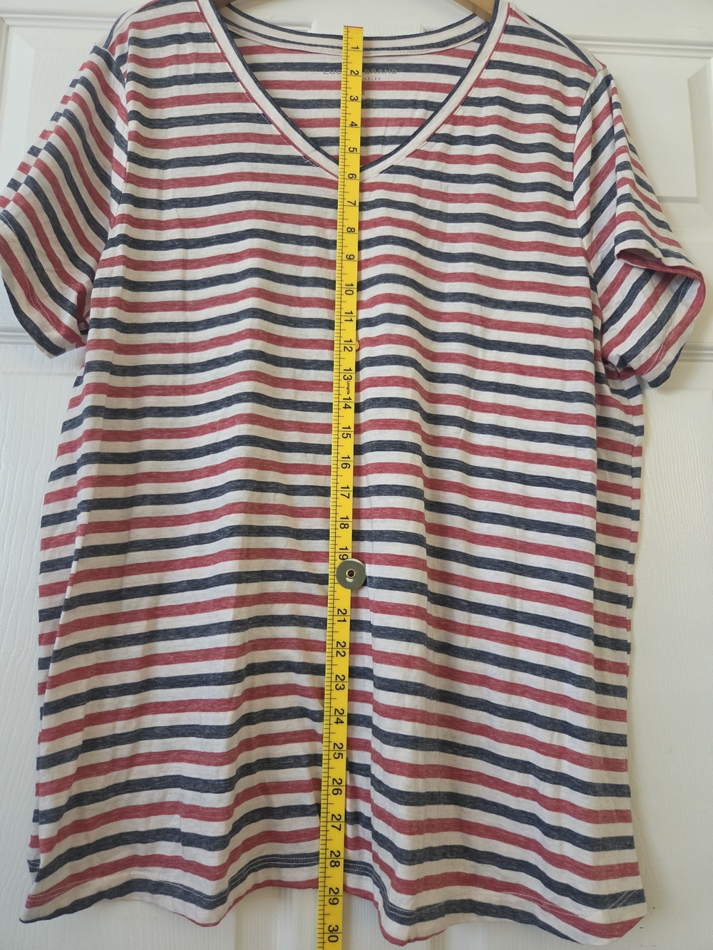 Lucky Brand Women's V-Neck Short Sleeve Striped Tee in Red, Navy & White - Picture 3 of 5